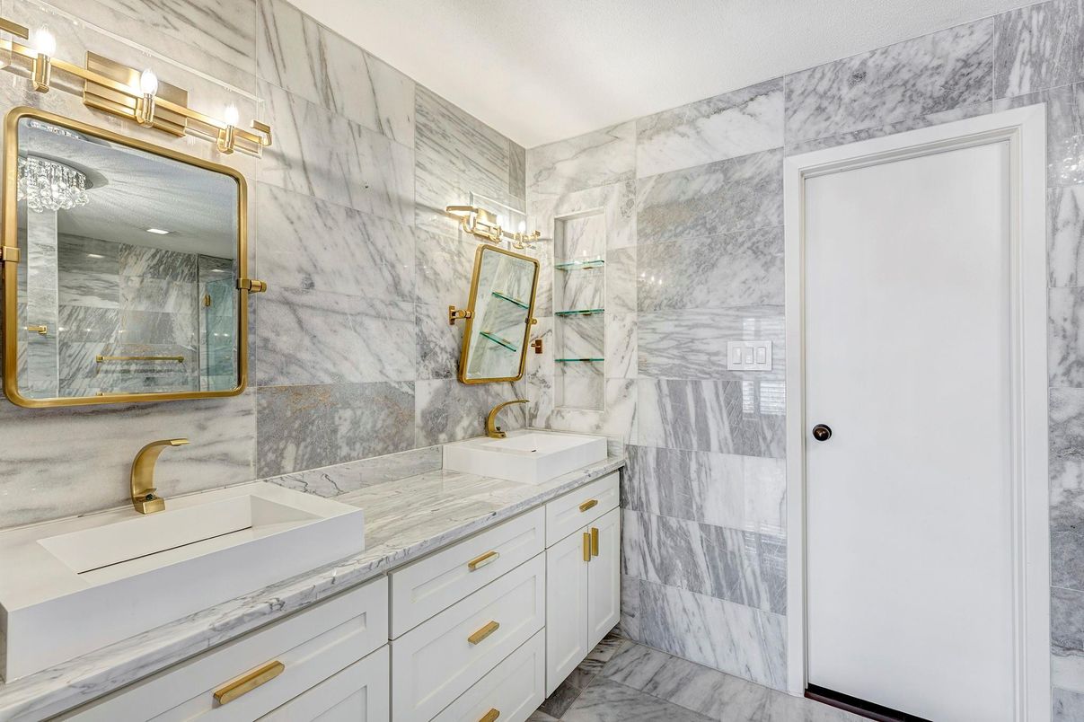 Bathroom, Dual Sink Vanities, Interior, Marble, Marble Walls
