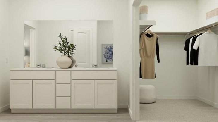 Bathroom, Dual Sink Vanities, Interior, Wood Texture Flooring