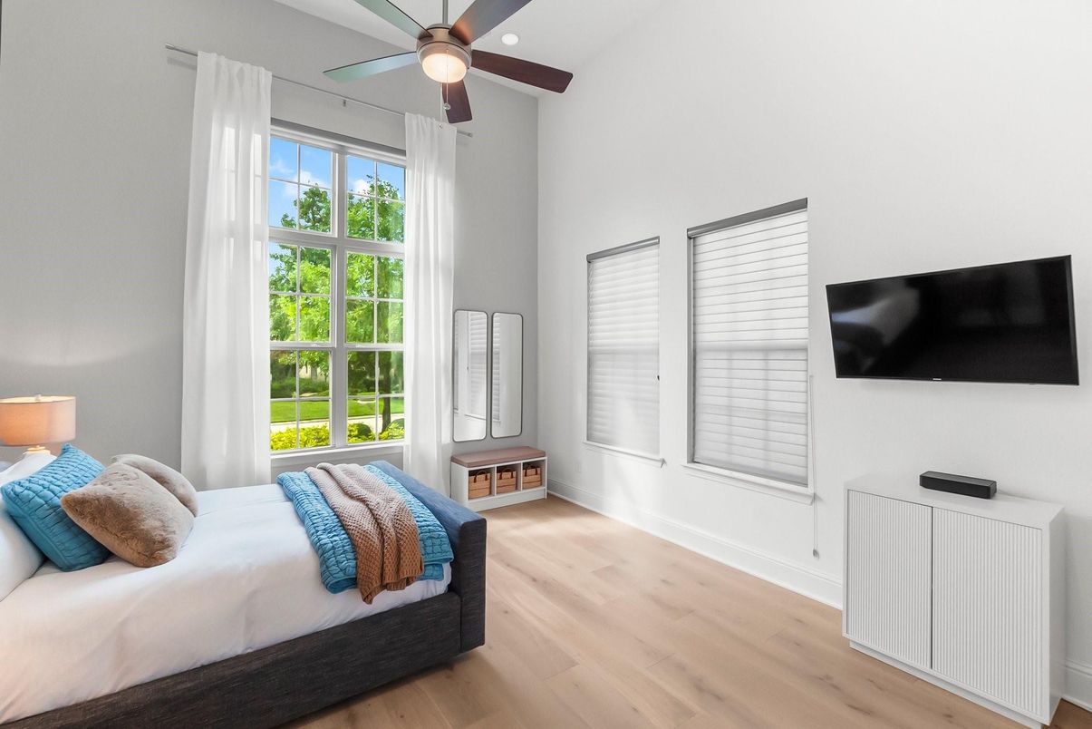 Bedroom, Interior, Recessed Lighting, Wood Texture Flooring