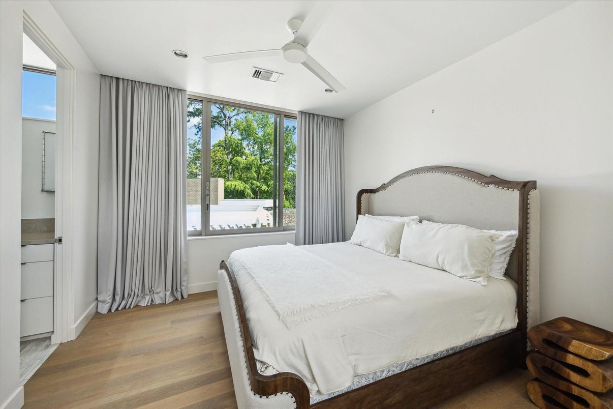 Bedroom, Interior, Recessed Lighting, Wood Texture Flooring