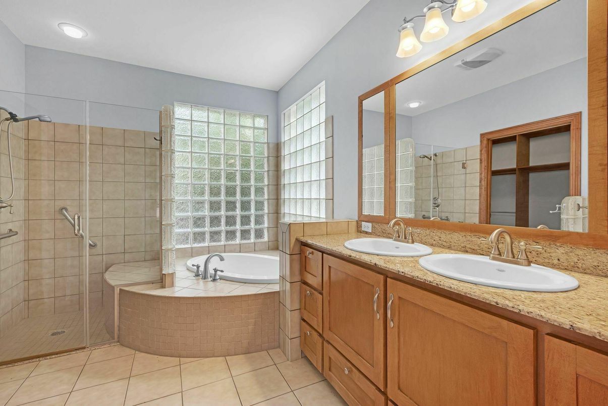Bathroom, Dual Sink Vanities, Glass Shower, Interior, Recessed Lighting