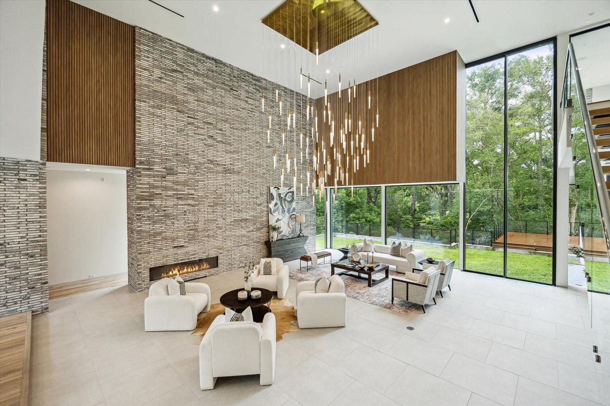 Fireplace, Interior, Living room, Pendant Lights, Recessed Lighting
