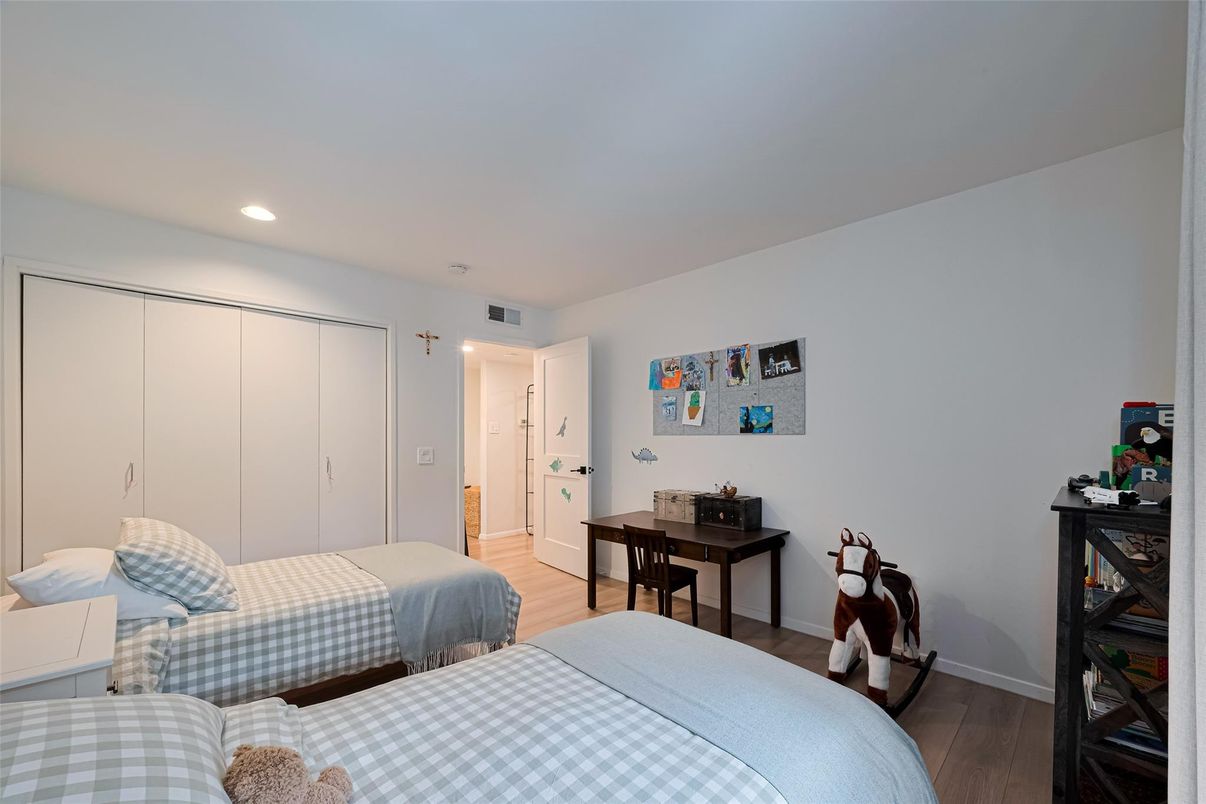 Bedroom, Interior, Recessed Lighting, Wood Texture Flooring