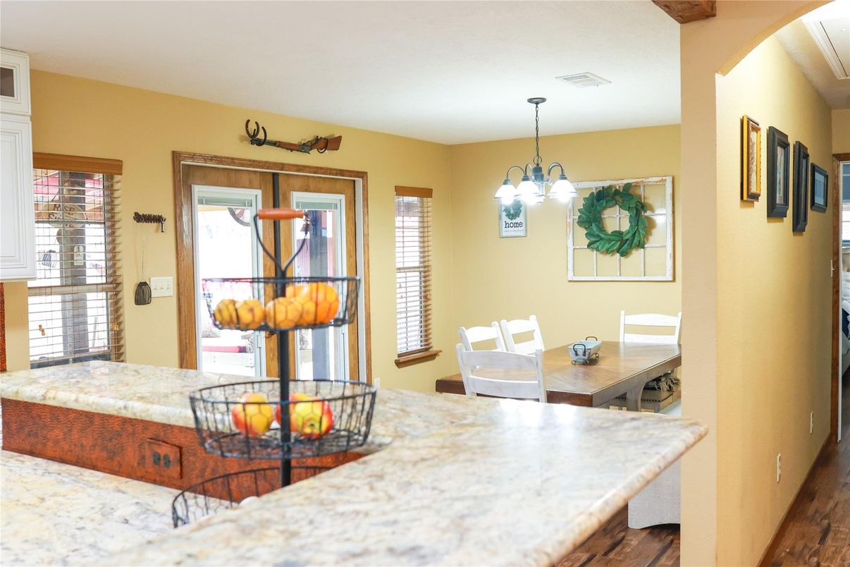 Dining room, Interior, Pendant Lights, Wood Texture Flooring
