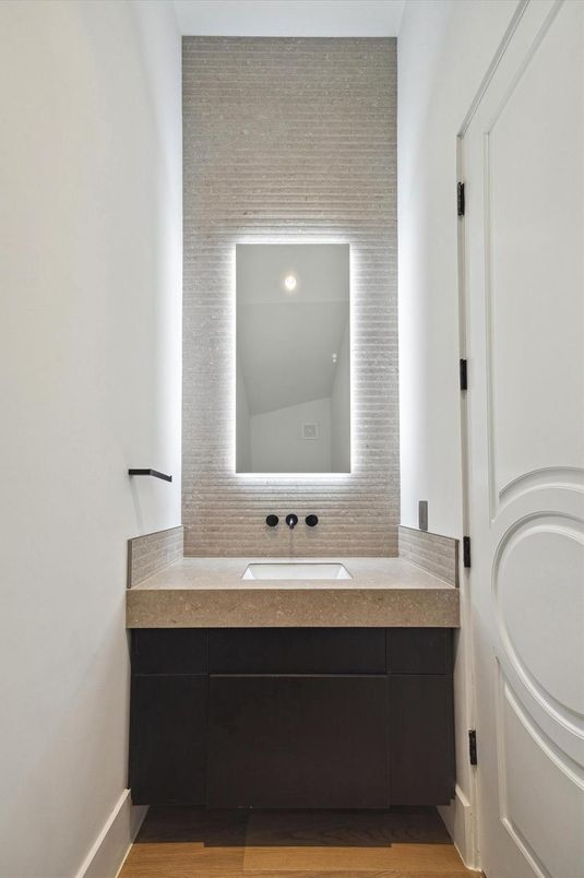 Bathroom, Interior, Recessed Lighting, Wood Texture Flooring