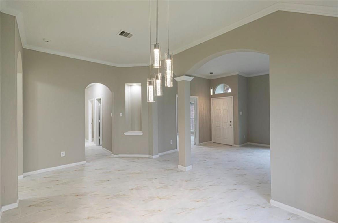Empty room, Interior, Marble, Pendant Lights