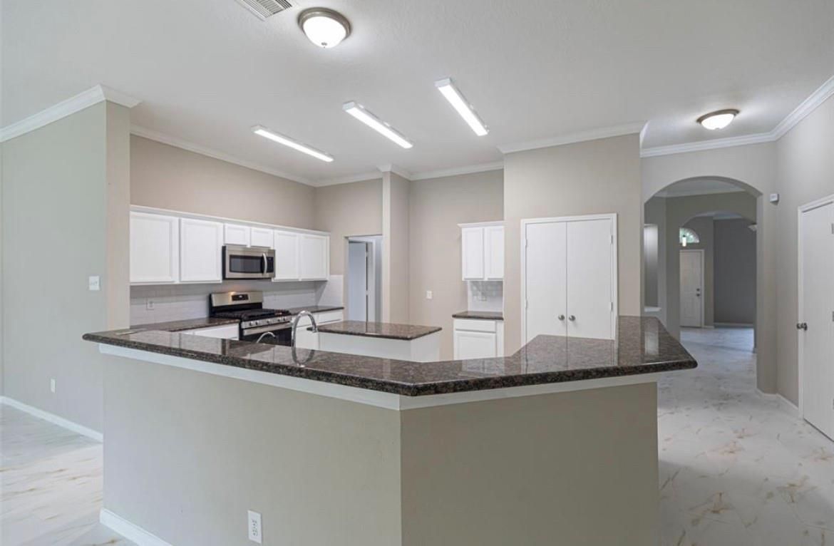 Interior, Kitchen, Marble, Recessed Lighting, Stainless Steel Appliances
