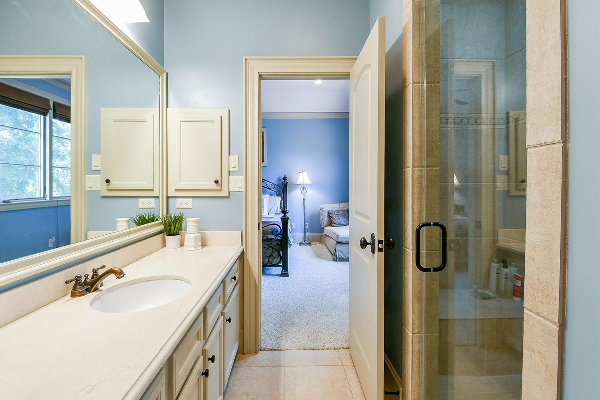 Bathroom, Glass Shower, Interior, Recessed Lighting