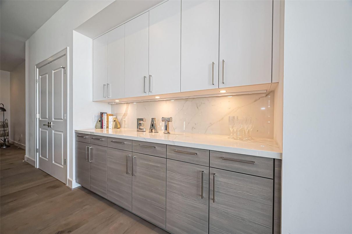 Interior, Kitchen, Marble Walls, Wood Texture Flooring