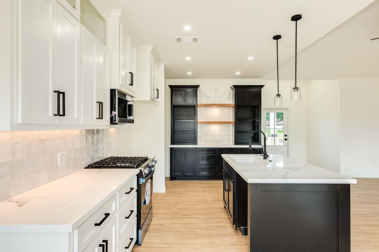 Interior, Kitchen, Pendant Lights, Recessed Lighting, Wood Texture Flooring
