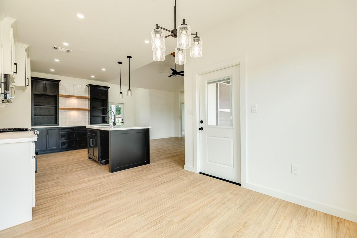 Interior, Kitchen, Pendant Lights, Recessed Lighting, Wood Texture Flooring