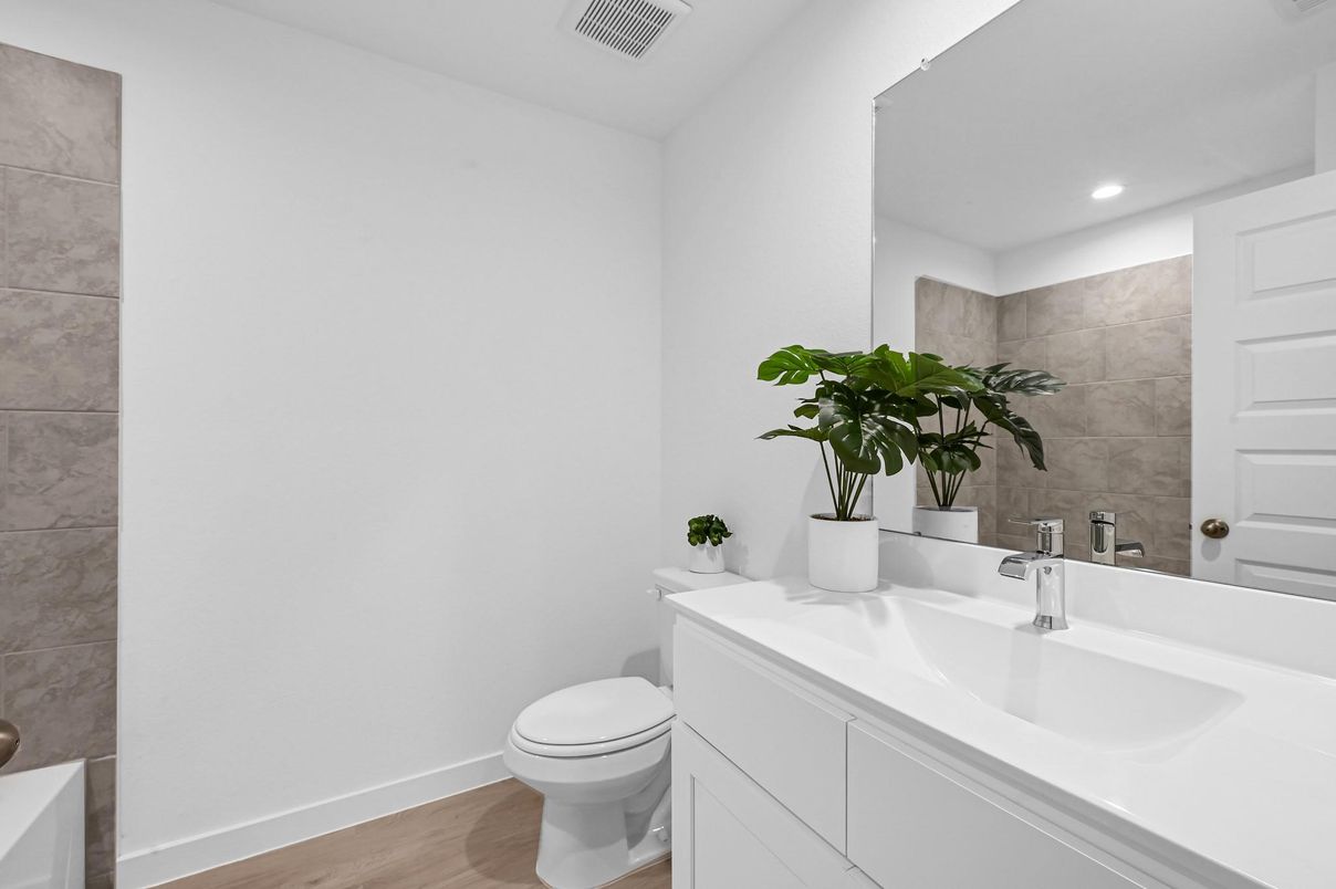 Bathroom, Interior, Recessed Lighting, Wood Texture Flooring