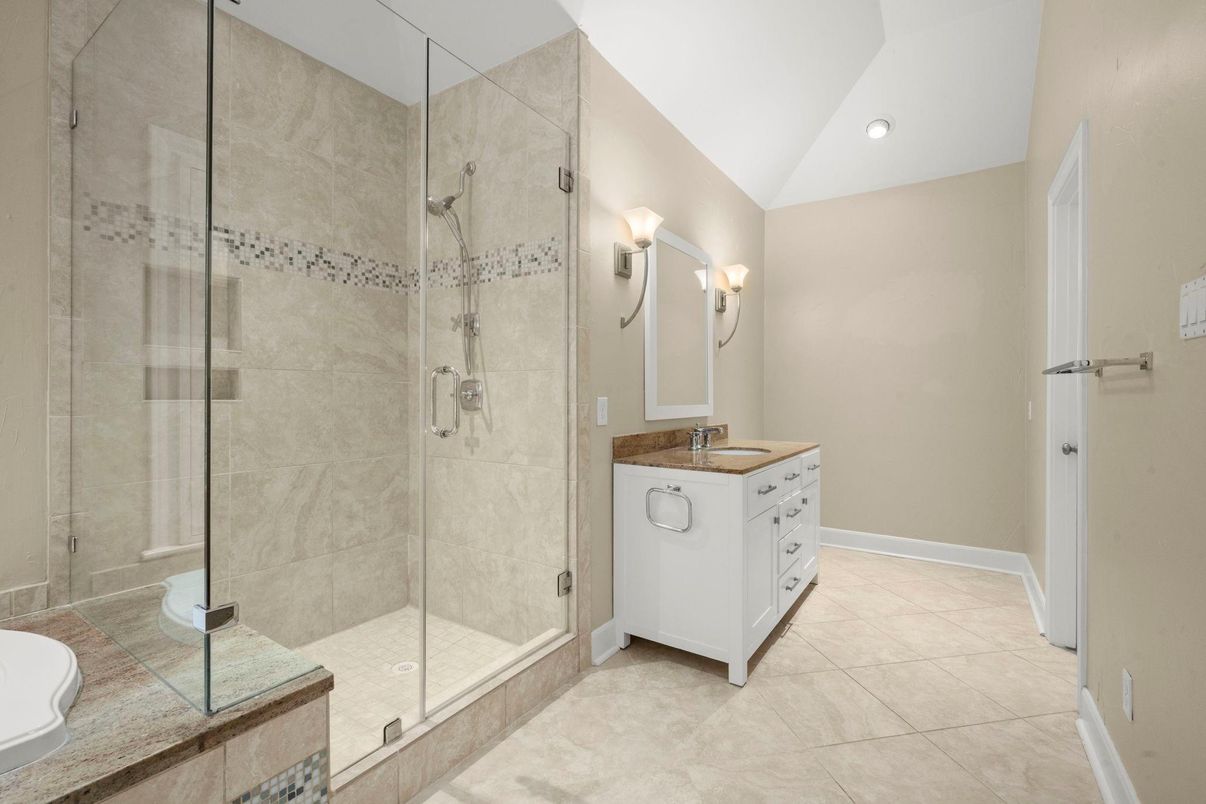 Bathroom, Glass Shower, Interior, Recessed Lighting