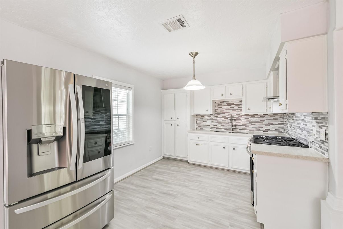 Interior, Kitchen, Pendant Lights, Stainless Steel Appliances, Wood Texture Flooring