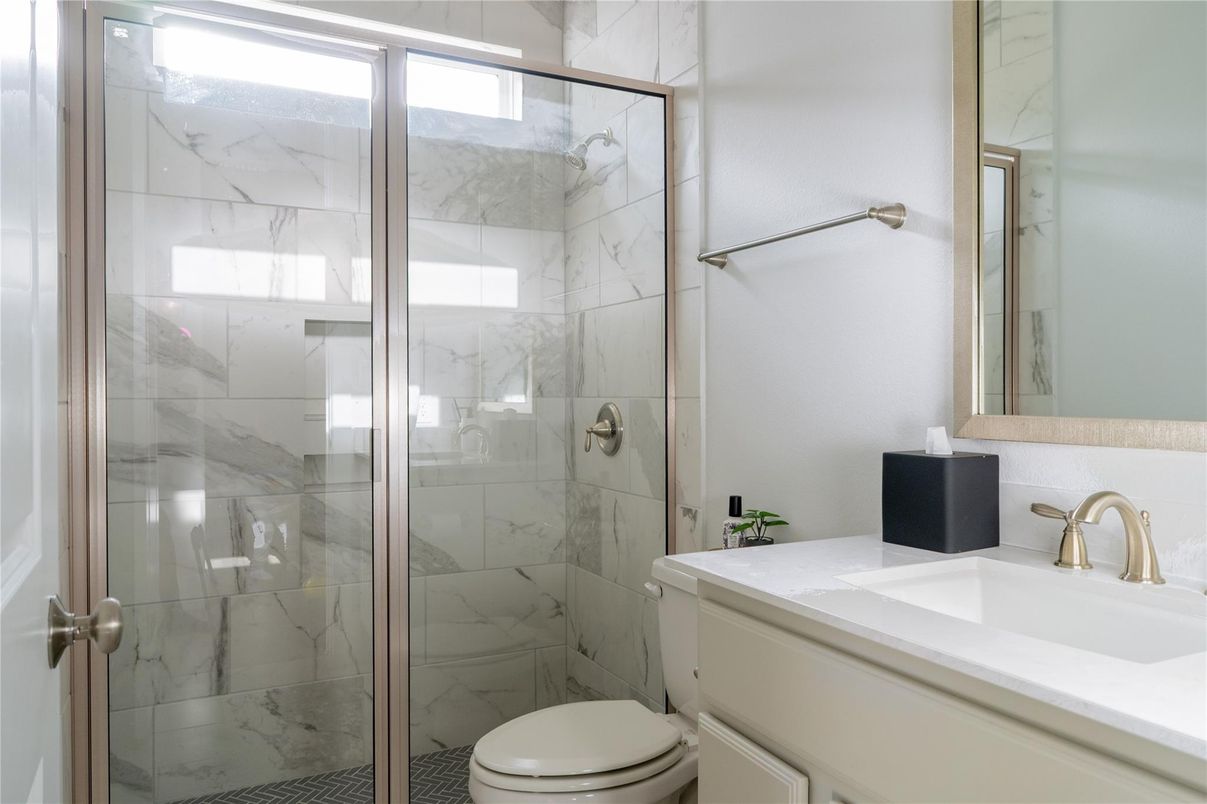 Bathroom, Glass Shower, Interior, Marble Walls
