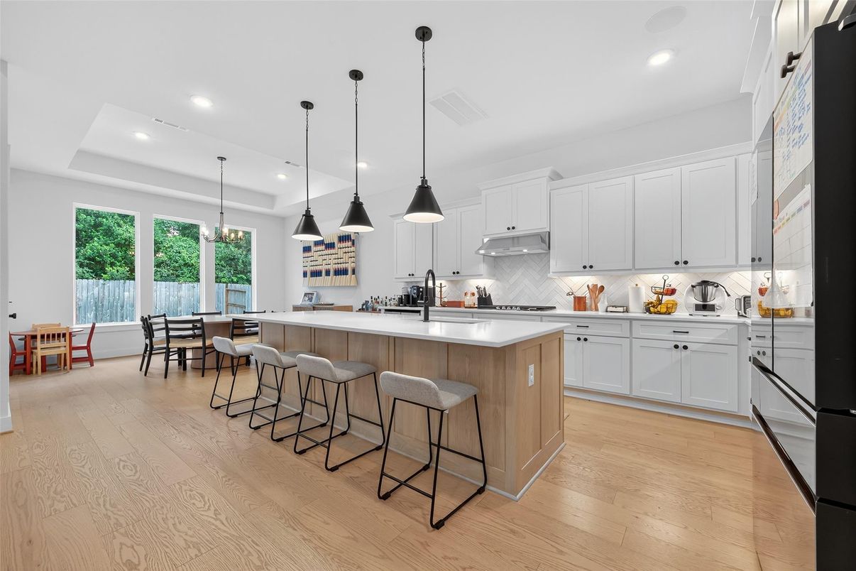 Interior, Kitchen, Pendant Lights, Recessed Lighting, Wood Texture Flooring