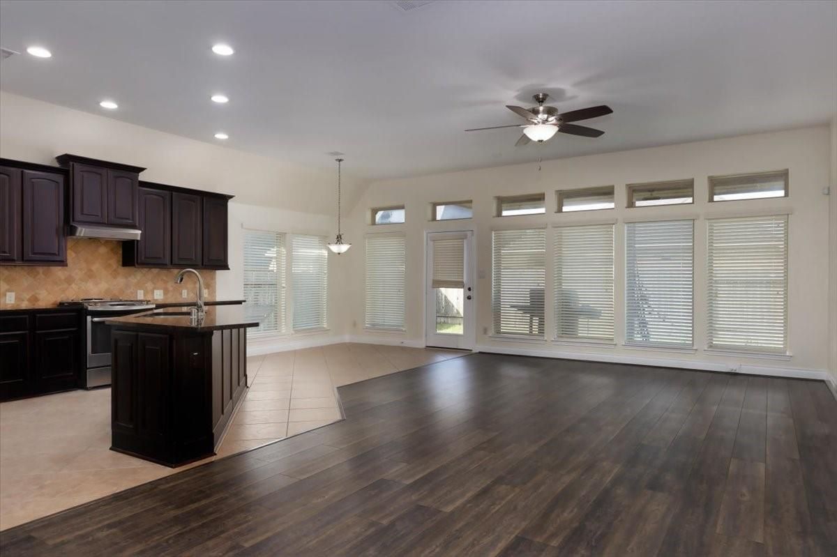 Interior, Kitchen, Pendant Lights, Recessed Lighting, Wood Texture Flooring
