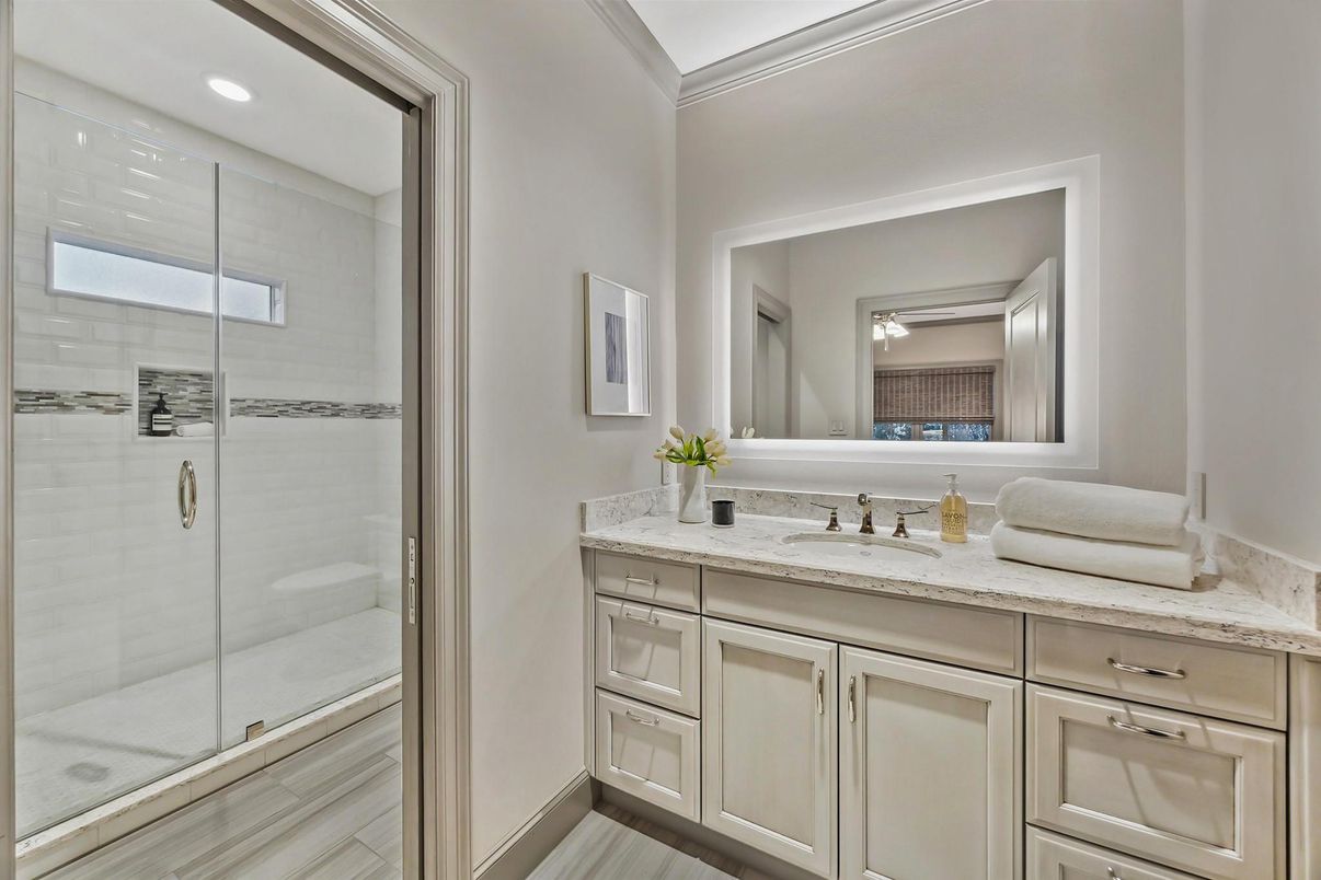 Bathroom, Glass Shower, Interior, Recessed Lighting