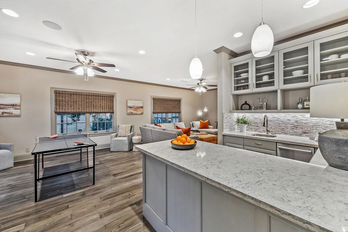 Interior, Kitchen, Living room, Pendant Lights, Recessed Lighting, Wood Texture Flooring