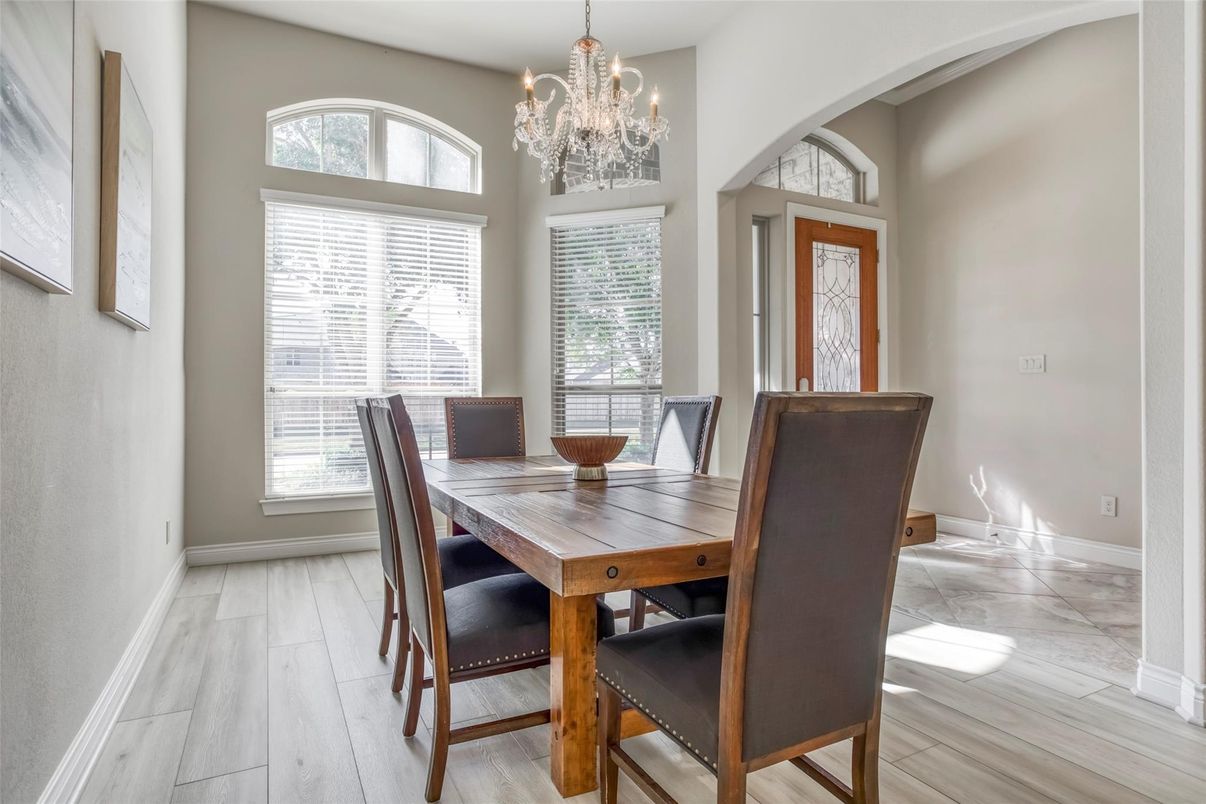 Chandelier, Dining room, Interior, Wood Texture Flooring