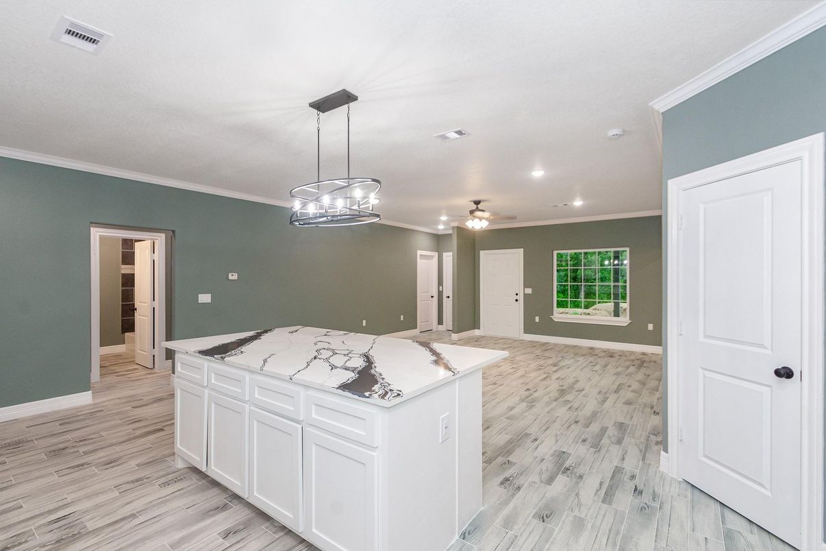 Interior, Kitchen, Pendant Lights, Recessed Lighting, Wood Texture Flooring