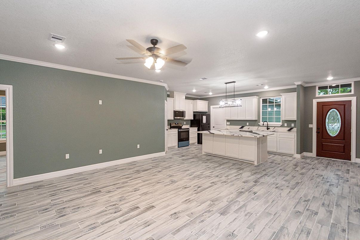 Interior, Kitchen, Pendant Lights, Recessed Lighting, Wood Texture Flooring