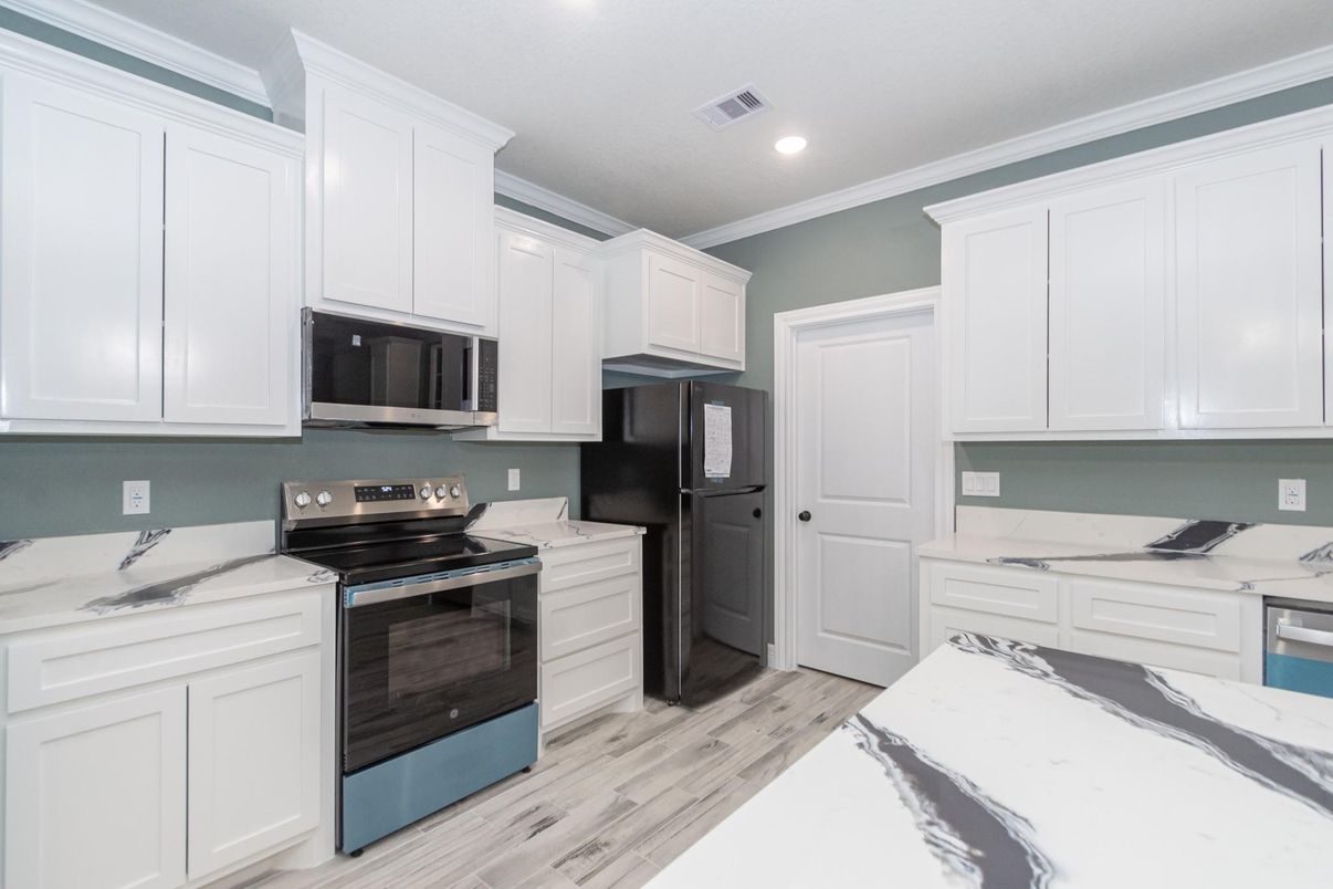 Interior, Kitchen, Recessed Lighting, Wood Texture Flooring