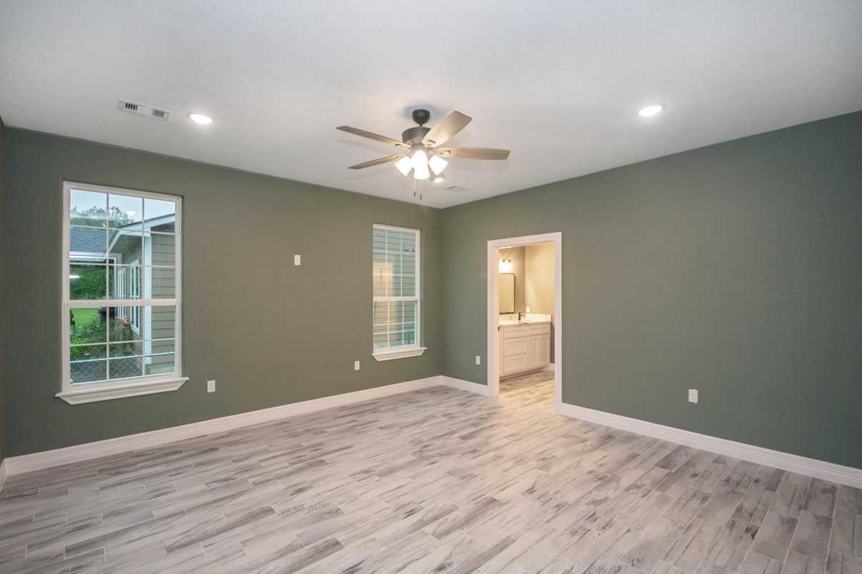 Bathroom, Empty room, Interior, Recessed Lighting, Wood Texture Flooring