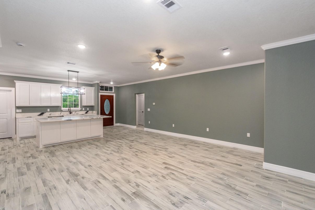 Interior, Kitchen, Pendant Lights, Recessed Lighting, Wood Texture Flooring