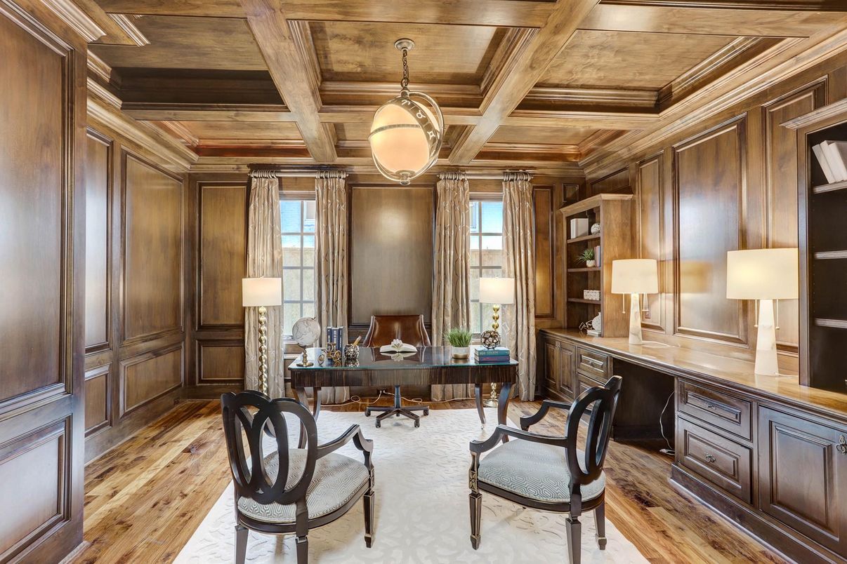 Home Office, Interior, Pendant Lights, Wooden Beams, Wooden Ceilings, Wood Texture Flooring, Wooden Walls