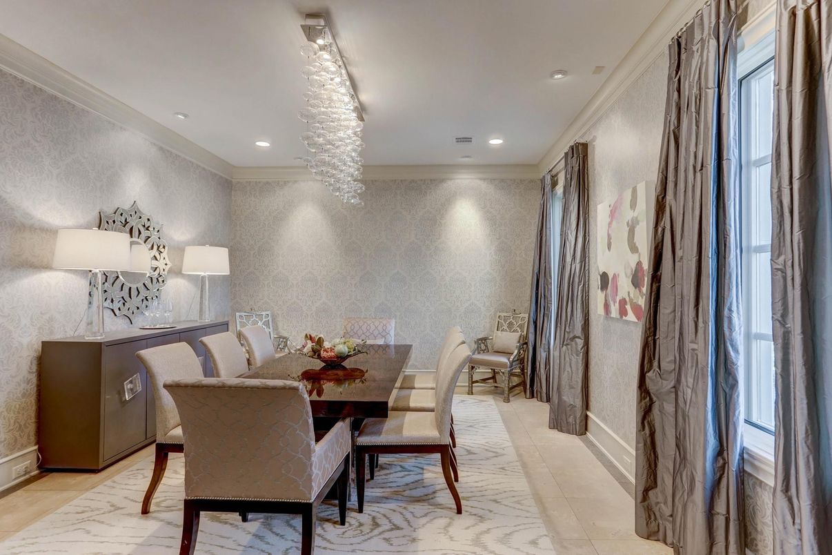 Chandelier, Dining room, Interior, Marble, Recessed Lighting