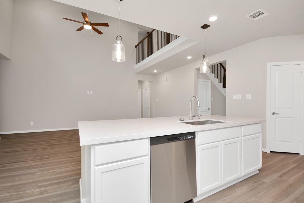 Interior, Kitchen, Pendant Lights, Recessed Lighting, Wood Texture Flooring
