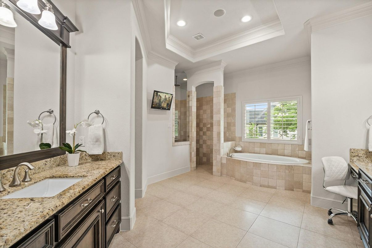 Bathroom, Dual Sink Vanities, Glass Shower, Interior, Recessed Lighting