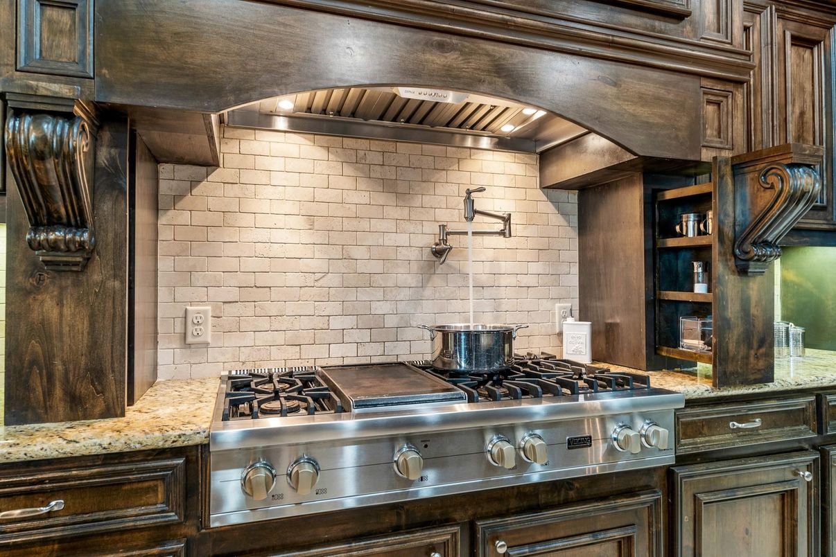 Interior, Kitchen, Stainless Steel Appliances, Stone Walls