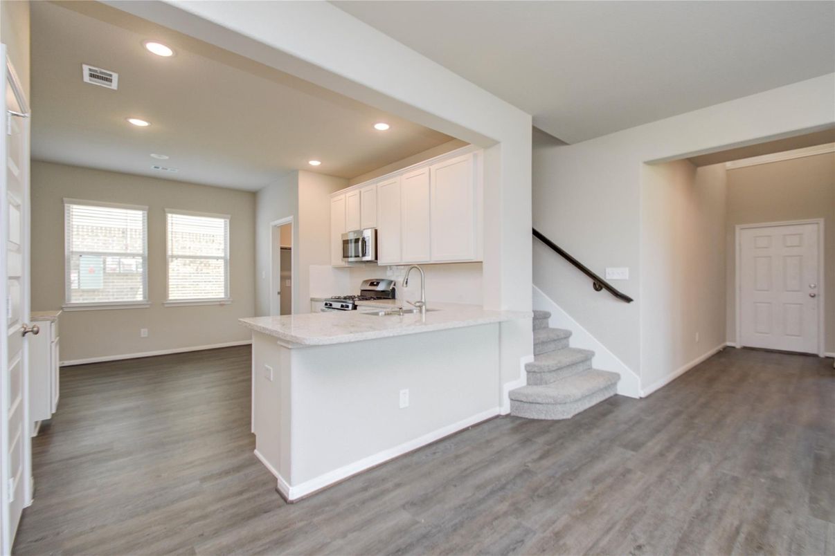 Interior, Kitchen, Recessed Lighting, Wood Texture Flooring