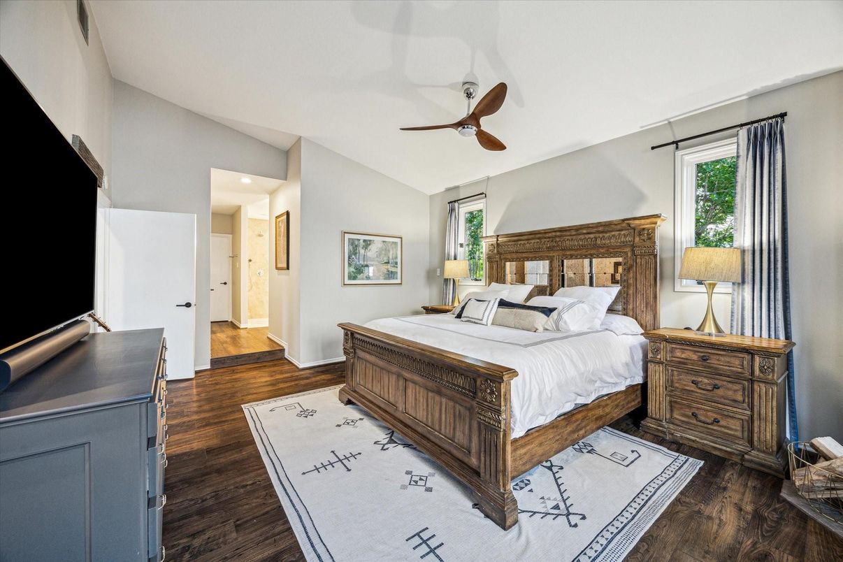 Bedroom, Interior, Recessed Lighting, Wood Texture Flooring