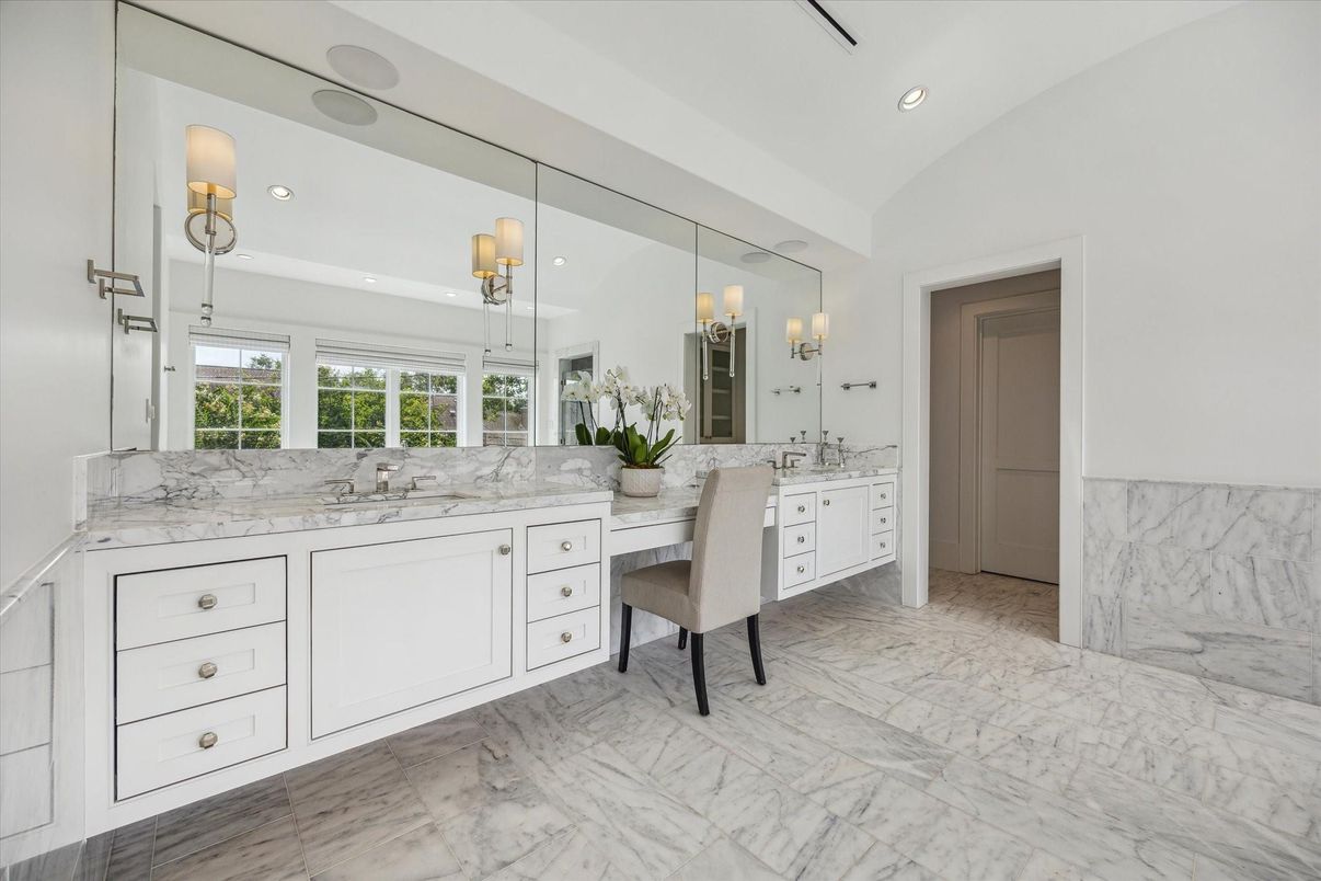 Bathroom, Dual Sink Vanities, Interior, Marble, Recessed Lighting