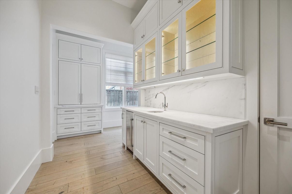 Interior, Kitchen, Marble Walls, Wood Texture Flooring