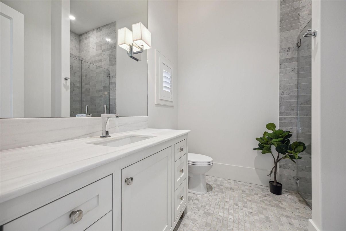 Bathroom, Glass Shower, Interior, Recessed Lighting