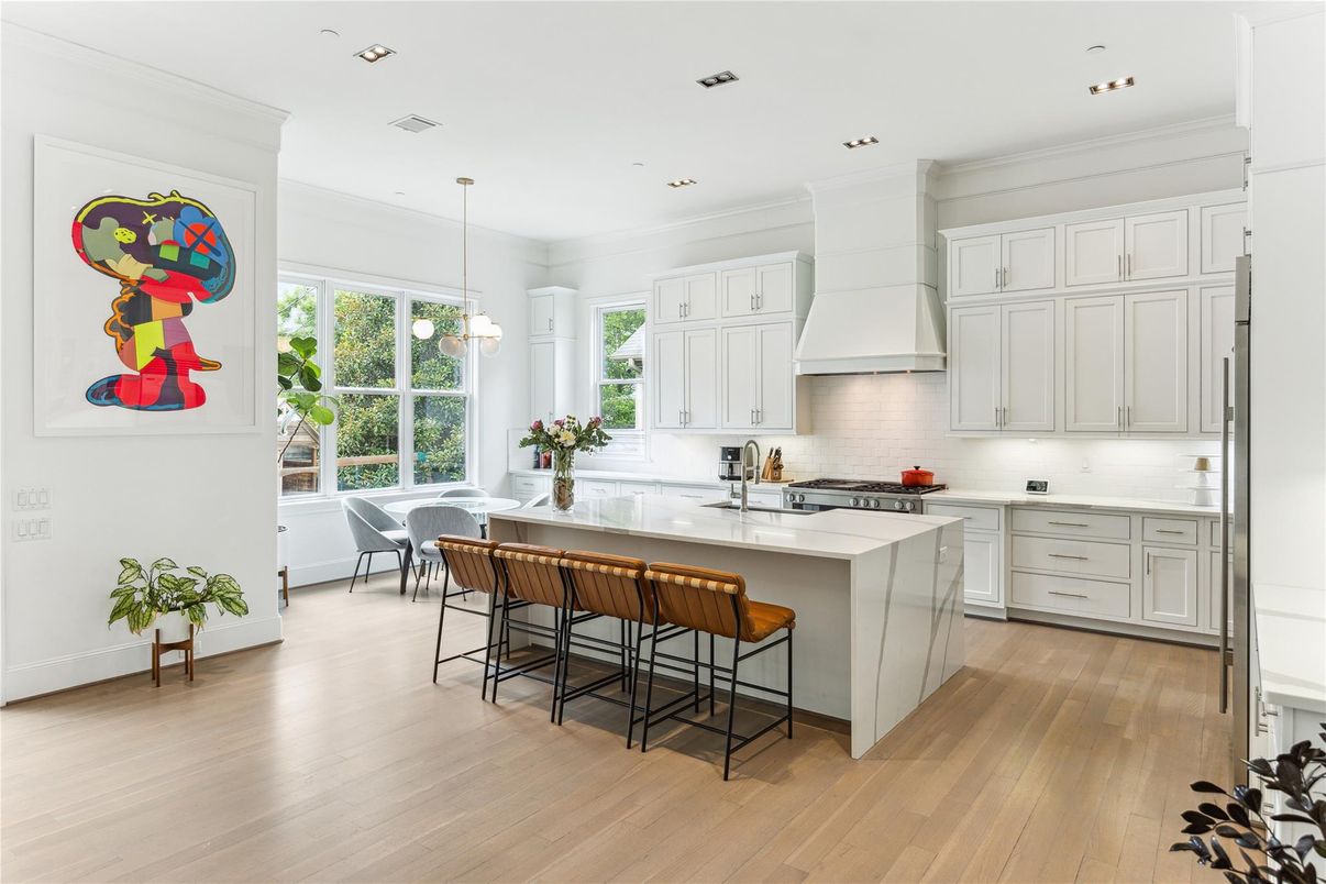 Interior, Kitchen, Pendant Lights, Recessed Lighting, Wood Texture Flooring