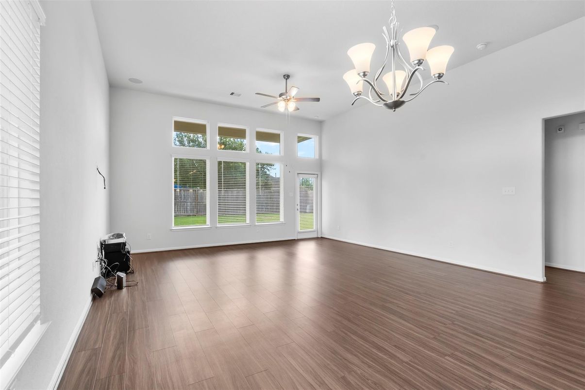 Chandelier, Empty room, Interior, Wood Texture Flooring