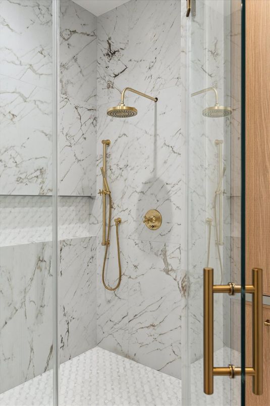 Bathroom, Glass Shower, Interior, Marble Walls