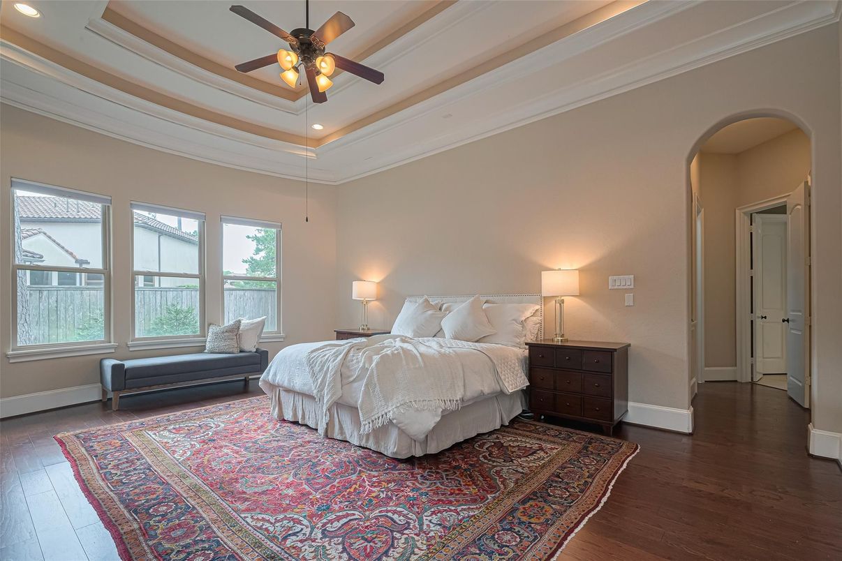 Bedroom, Interior, Recessed Lighting, Wood Texture Flooring