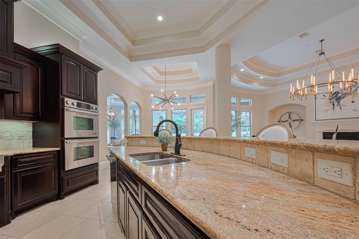 Chandelier, Interior, Kitchen, Pendant Lights, Recessed Lighting, Stainless Steel Appliances