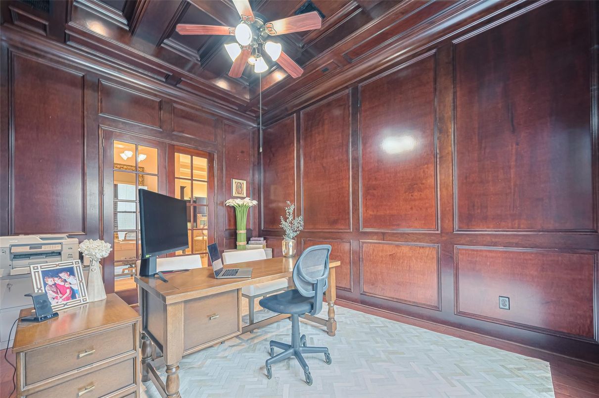 Home Office, Interior, Recessed Lighting, Wooden Ceilings, Wood Texture Flooring, Wooden Walls