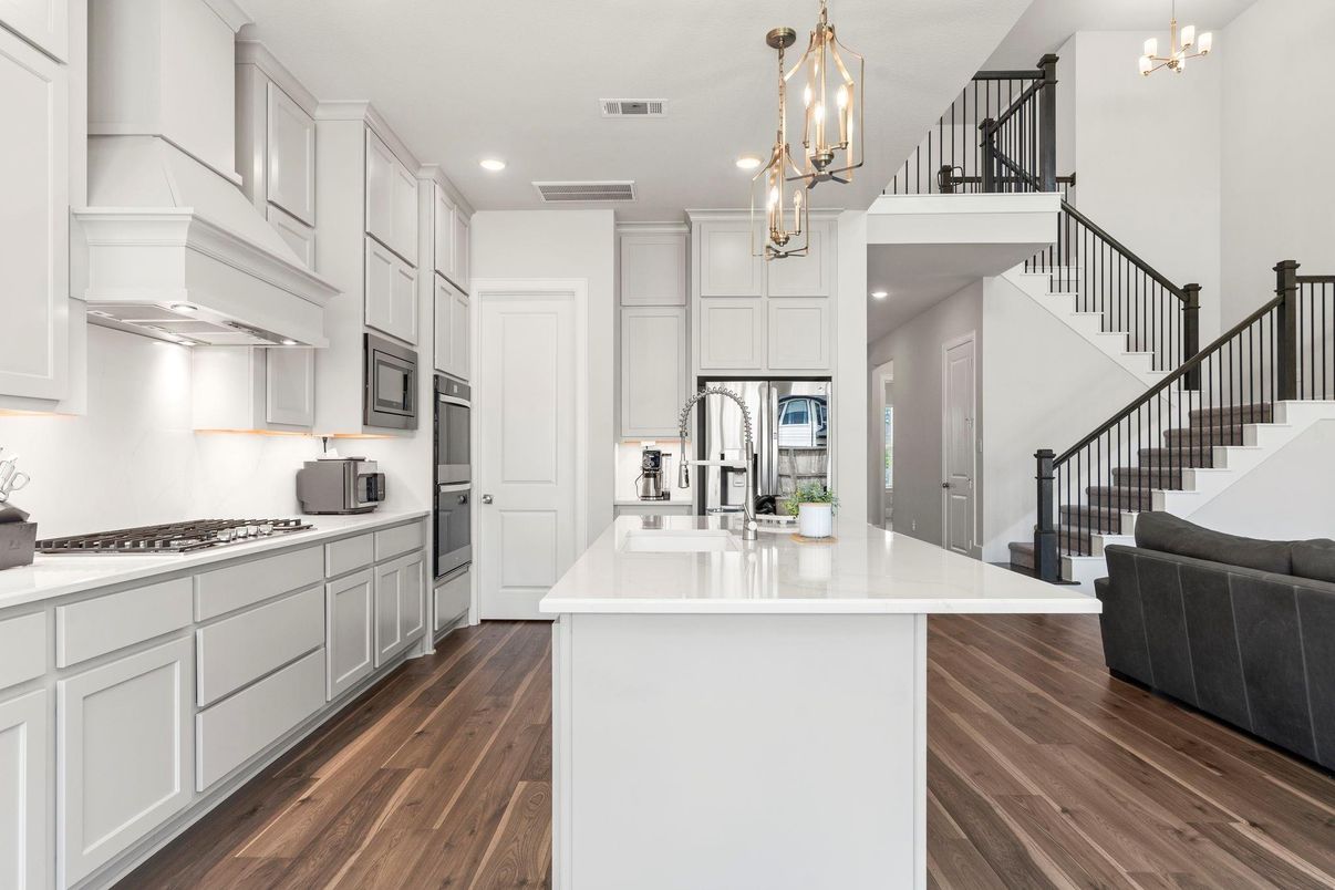 Interior, Kitchen, Pendant Lights, Recessed Lighting, Wood Texture Flooring