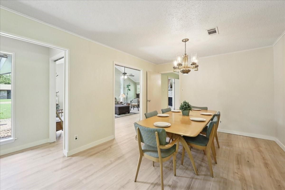 Chandelier, Dining room, Interior, Wood Texture Flooring