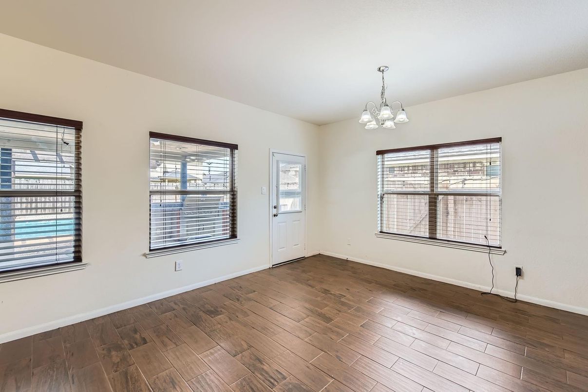 Chandelier, Empty room, Interior, Wood Texture Flooring