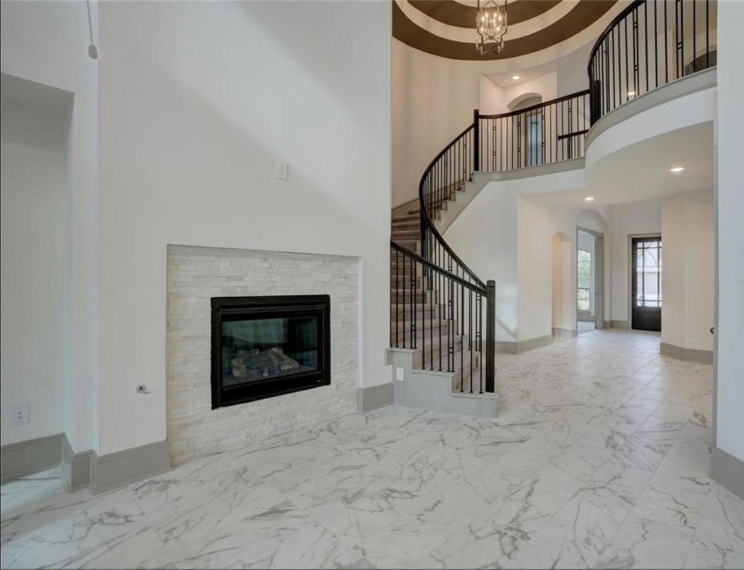Fireplace, Interior, Marble, Recessed Lighting