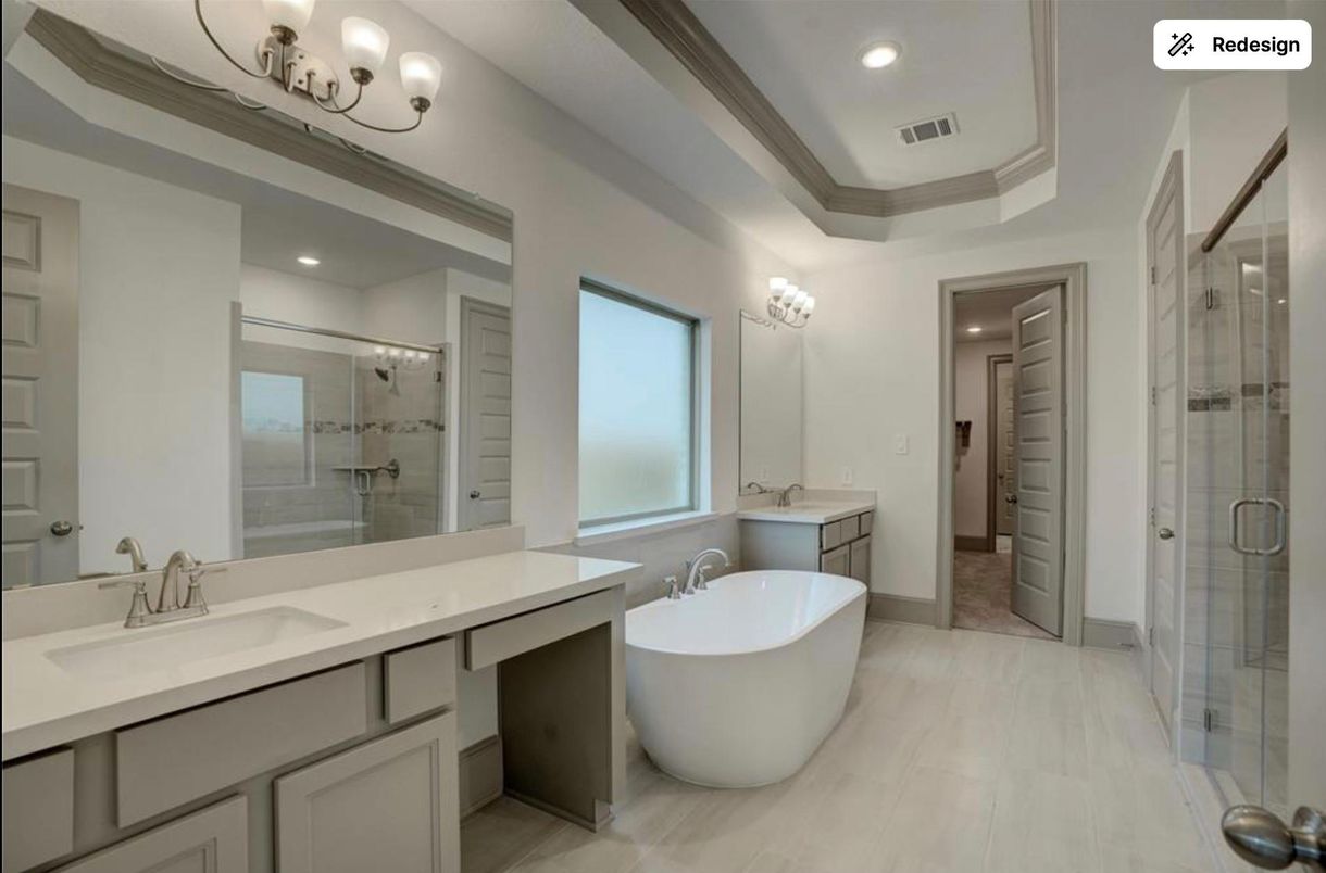 Bathroom, Dual Sink Vanities, Free Standing Baths, Glass Shower, Interior, Recessed Lighting
